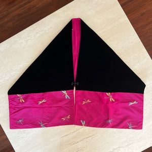 Velvet Satin Shawl with Dragonfly Embroidery and Pockets - NWOT